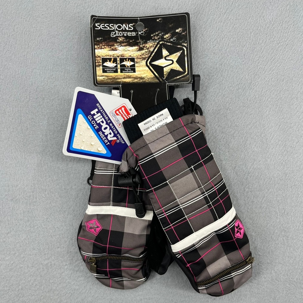 Sessions Riley Avery Plaid Mittens Gloves Womens XL Grey Waterproof Ski Snow